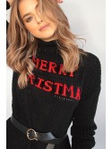 Long Christmas sweater with turtleneck, black 2353 - Online store - Boutique